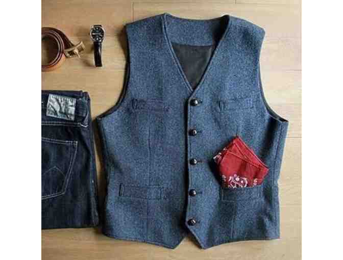 Men's Blue Tweed Retro Suit Vest (Size L) - Photo 1