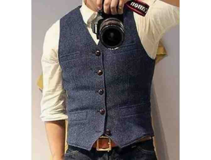 Men's Blue Tweed Retro Suit Vest (Size L) - Photo 2