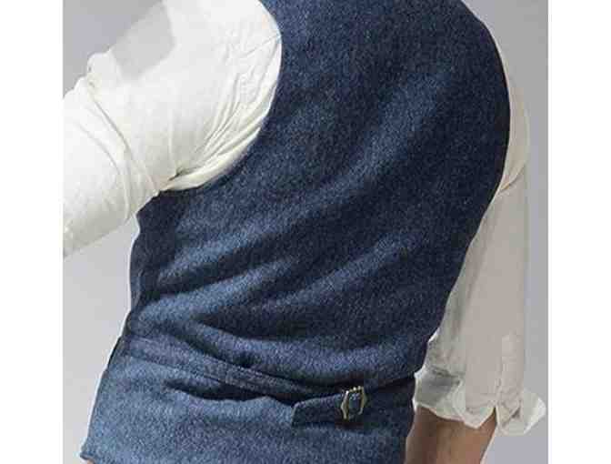 Men's Blue Tweed Retro Suit Vest (Size L) - Photo 3