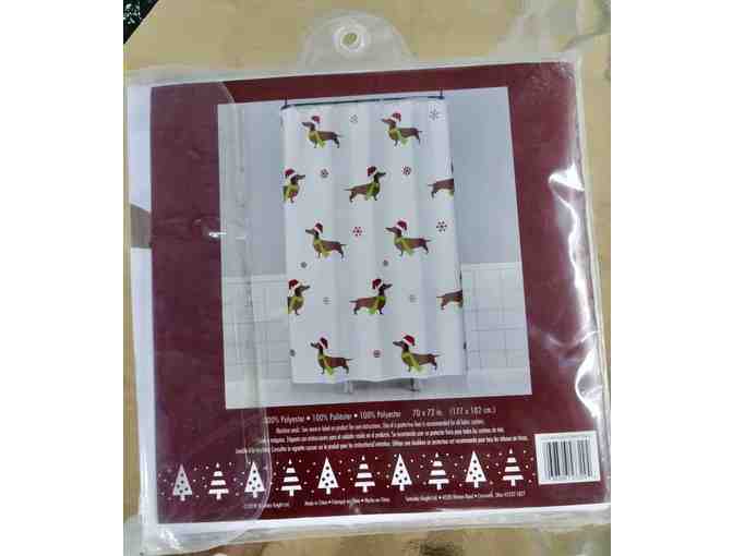 Christmas Dachshund Shower Curtain - Regal Dachshunds and snow flakes.