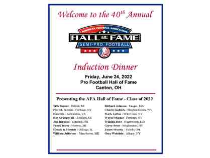 Join the American Football Association's 2023 Hall of Fame Induction Sponsorship!