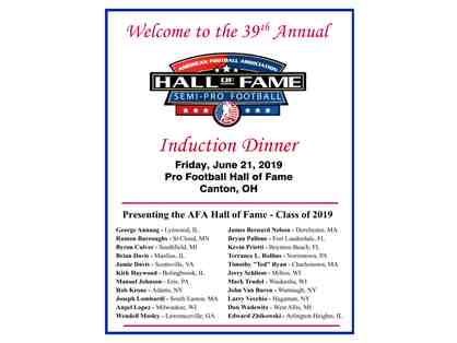 American Football Association 2022 Hall of Fame Dinner Program Sponsorship