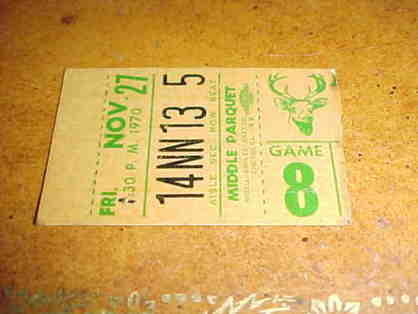 1970 New York Knicks v Milwaukee Bucks Ticket