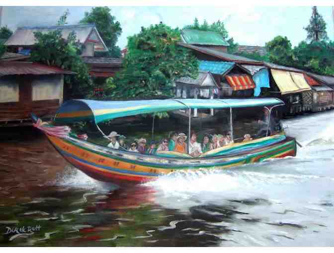 'Long Tail Boats On Canals of Bangkok' by Artist Derek Rutt