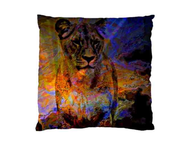 ! 2 SIDED ART DELUXE CUSHION CASE(S) +A3 GICLEE PRINT!: 'LIONESS ON THE MESA' BY WBK