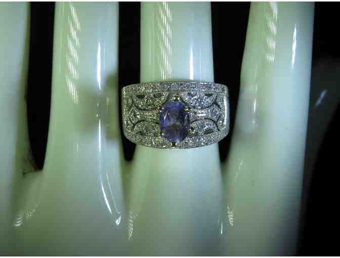 #7:  Very Rare and Precious Tanzanite and Diamond Ring in White Gold