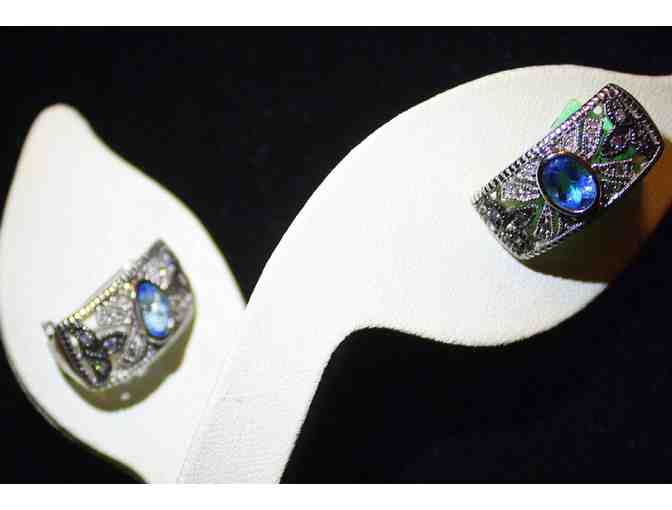 BLUE TOPAZ, DIAMOND EARRINGS WITH TANZANITE ACCENTS!