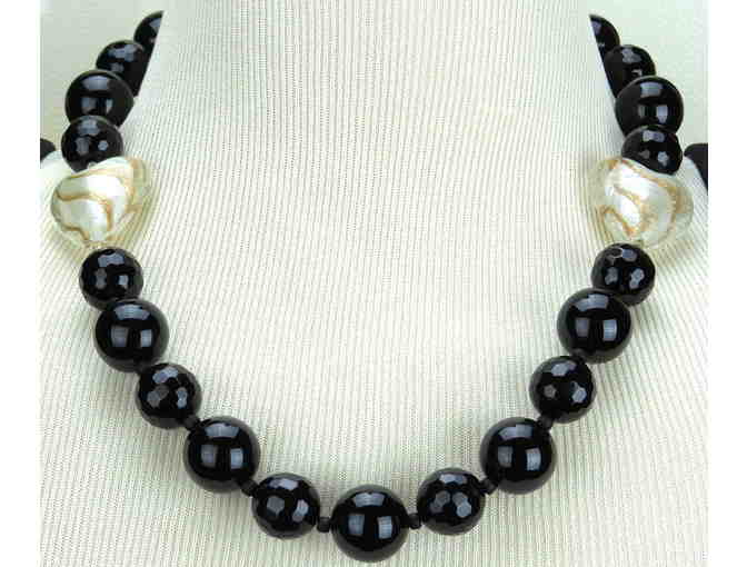 HUGE Onyx Beads and Hearts are featured in this 1/KIND GEMSTONE NECKLACE #258