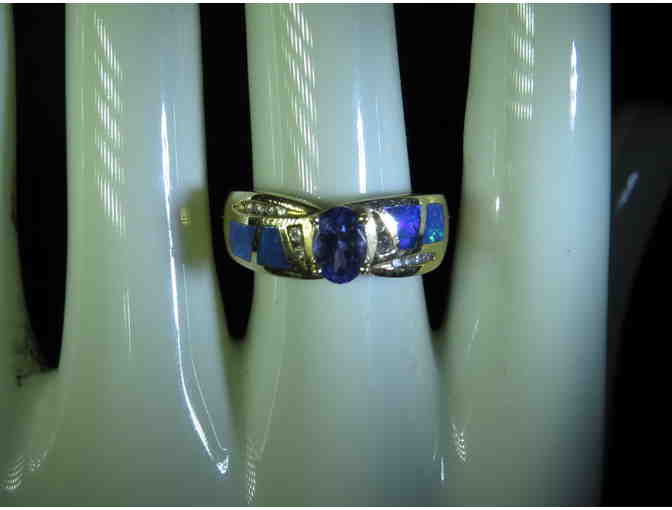 #12: VERY RARE AND EXOTIC AUSTRALIAN OPAL AND TANZANITE RING WITH DIAMONDS!