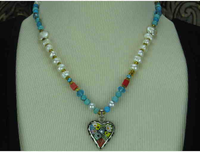 Romantic and Timeless Necklace 1/Pearls and Turquoise and Heart Pendant! 1/Kind!