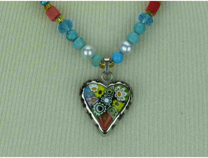 Romantic and Timeless Necklace 1/Pearls and Turquoise and Heart Pendant! 1/Kind!
