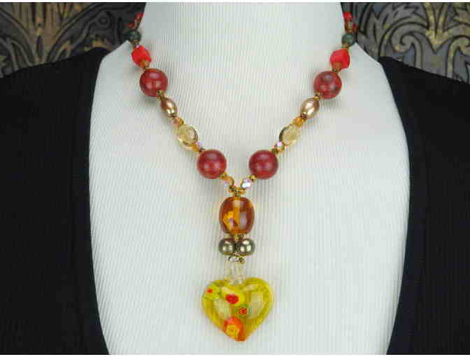 Romantic Necklace w/ Amber, Freshwater Pearls, Coral, Citrine and Heart Pendant! 1/KIND