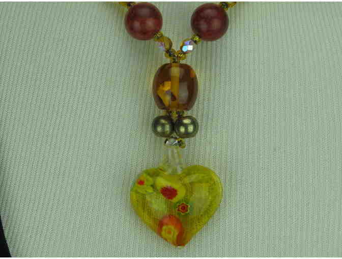 Romantic Necklace w/ Amber, Freshwater Pearls, Coral, Citrine and Heart Pendant! 1/KIND