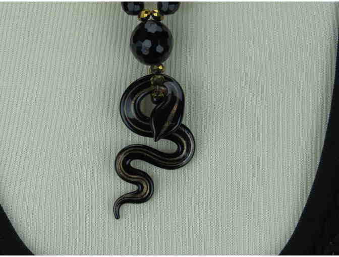 Sexy Snake 1/Kind Necklace features Genuine Smooth and Faceted Black Onyx!