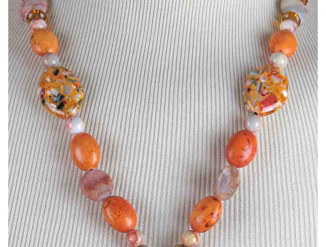 Unique Art Focal, W/GENUINE MOTHER OF PEARL AND RHODOCROSITE 1/Kind Necklace  #437