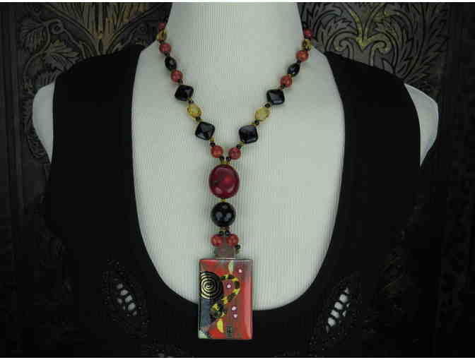 1/Kind Unforgettable Necklace features Onyx, Citrine, Coral and Impressive Art Pendant!