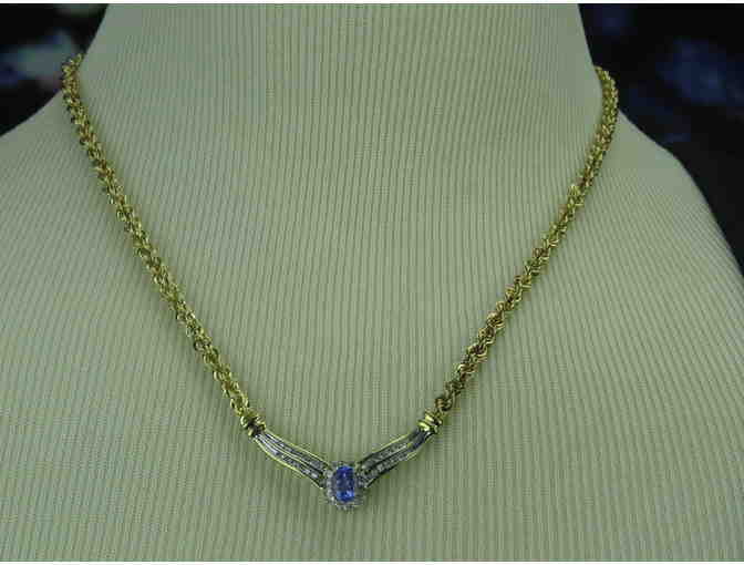 N17:  Tanzanite/Diamond Necklace in 14kt Yellow Gold