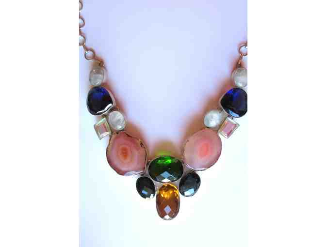 Chunky Silver Necklace with Rainbow Topaz and Green Amethyst