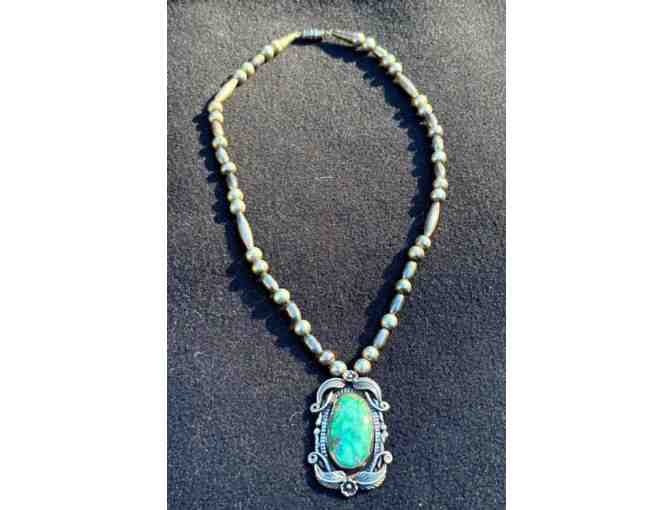 Turquoise Navajo Necklace with Silver Beads