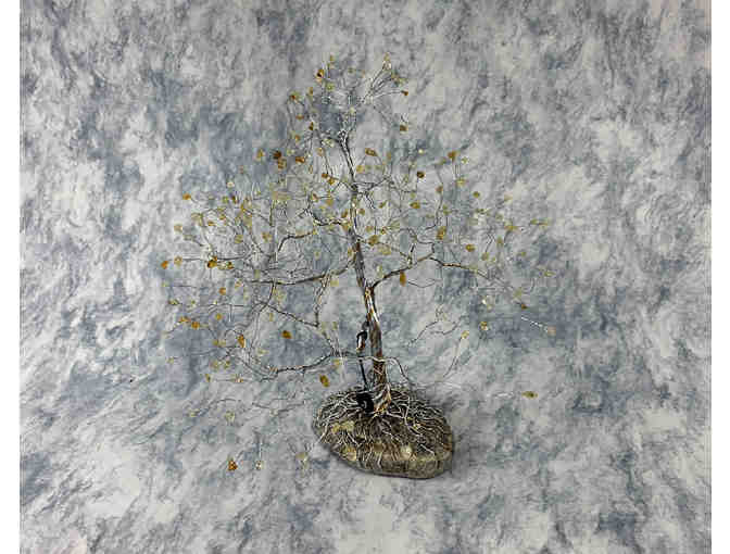 12' Gold Wire Tree with Citrine Leaves, Stone Base and Tire Swing Figurine