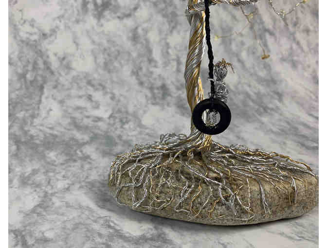 12' Gold Wire Tree with Citrine Leaves, Stone Base and Tire Swing Figurine