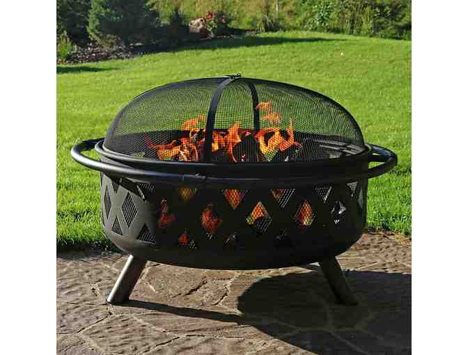 36' Sunnydaze Crossweave Steel Outdoor Fire Pit with S'mores Kit