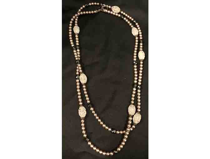 Stunning Handcrafted Grey pearl and Crystal and Silver Necklace - Photo 1