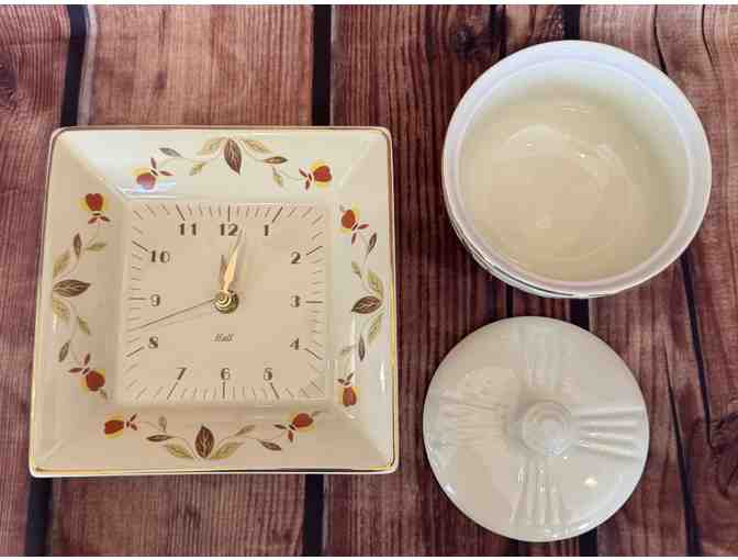 Hall China Auturm Leaf Clock & Sugar Bowl with Lid