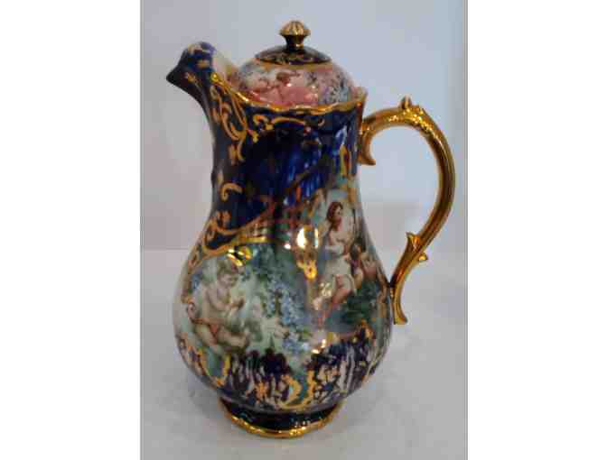 TS&T Chocolate Pot & 4 cups AMAZING Blue & Gold