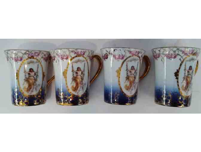 TS&T Chocolate Pot & 4 cups AMAZING Blue & Gold