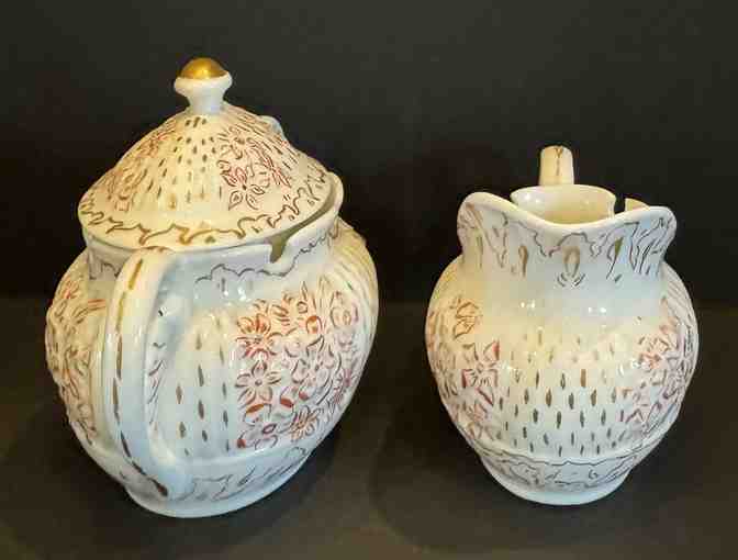 KT&K Lotus Ware Cream & Sugar Bowl