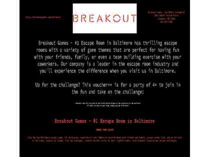 Breakout Escape Room Gift Certificate - 4 People
