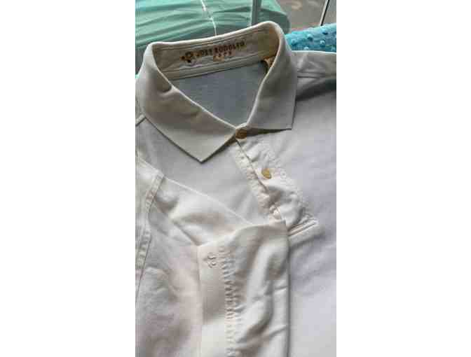 GENTLY WORN BALLYBUNION COTTON GOLF SHIRT, OFF WHITE, MENS SIZE EXTRA LARGE