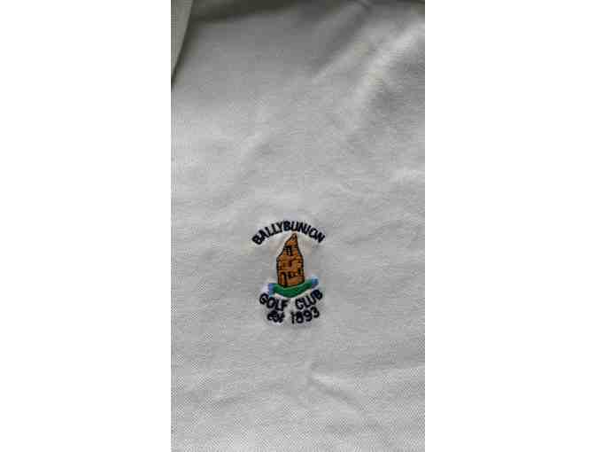 GENTLY WORN BALLYBUNION COTTON GOLF SHIRT, OFF WHITE, MENS SIZE EXTRA LARGE