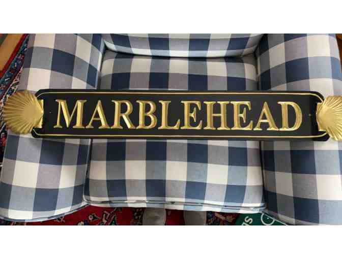 BLACK MARBLEHEAD QUARTERBOARD WITH SHELLS ON ENDS