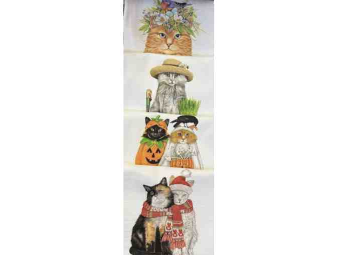 Set of Four Kitten Themed Flour Sack Kitchen Towels