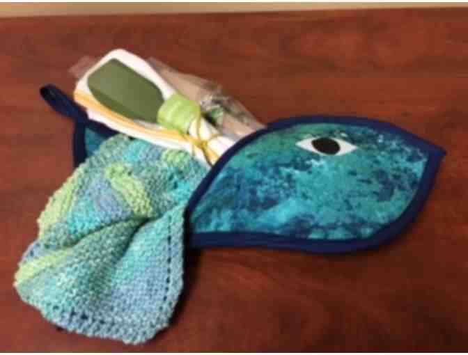 Fish Shaped Pot Holder, Spatulas, Hand-crocheted Pot Holders & Kitchen Towel