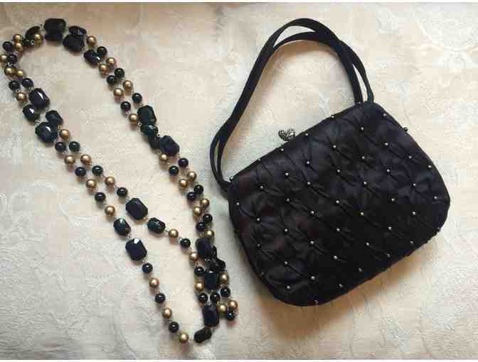 Beaded Black Evening Bag and Necklace