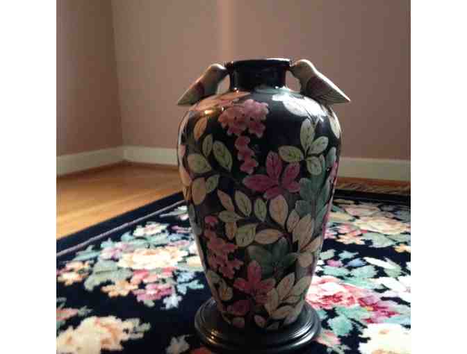 Chinese Black 16' Vase- Floral Pattern & Bird Adornments