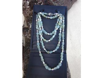 'Ocean Blues' stunning 60 inch Natural Color Aquamarine and Freshwater Pearl Necklace