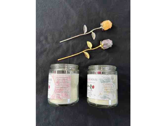 GIFT: CANDLE + ROSE Set (2 Coconut Candles + Carved Roses) - Handcrafted