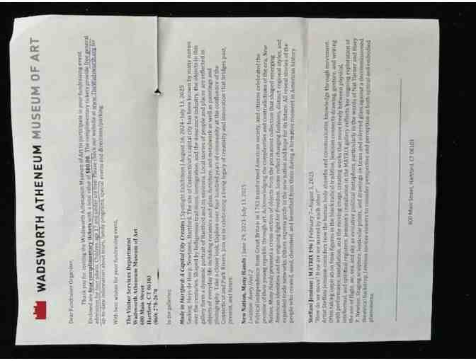 MUSEUM: 2 Tickets, FREE Admission (Wadsworth Art Atheneum, Hartford)