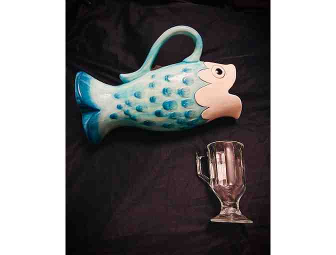1 'Fish' Pitcher + 4 'Teal' Glasses (Set of 5 items)