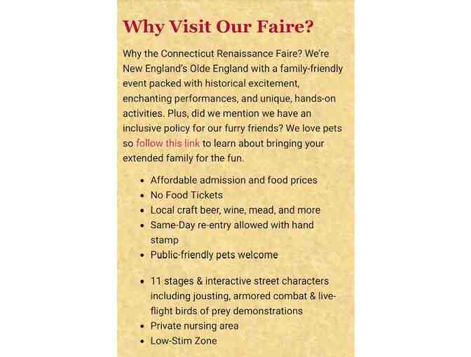 RENAISSANCE FAIRE: 2 Free Passes (Any Date, CT, Fall 2025)