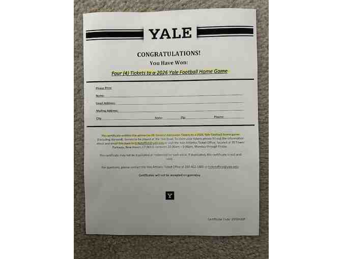 4 FOOTBALL (Yale University, 4 Tickets, Home Game) (Free Shipping)