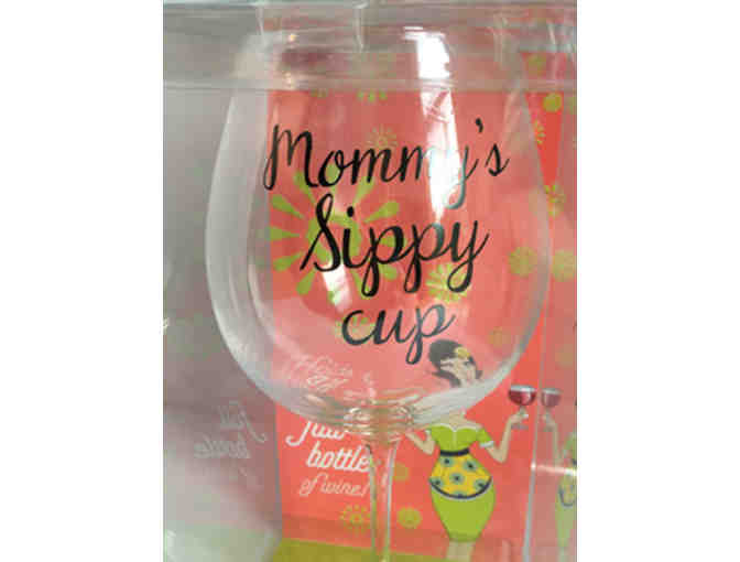 Mommy's Sippy Cup Wine Glass and a Bottle of Cabernet Savignon