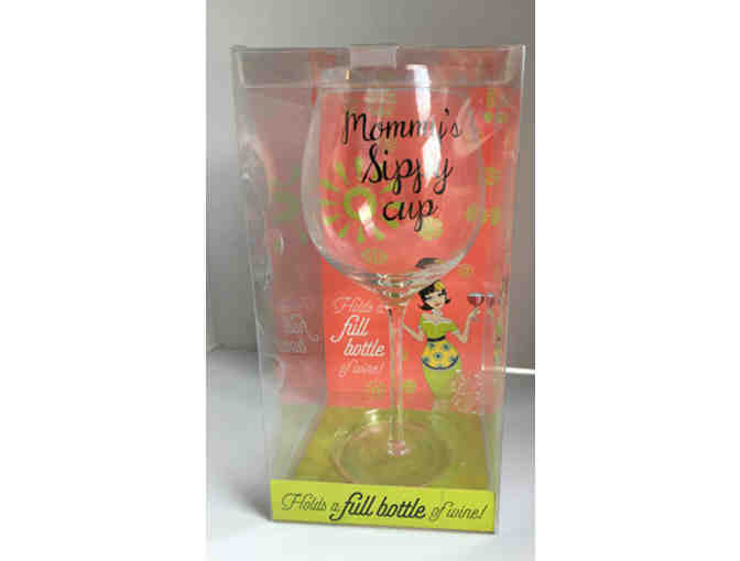 Mommy's Sippy Cup Wine Glass and a Bottle of Cabernet Savignon