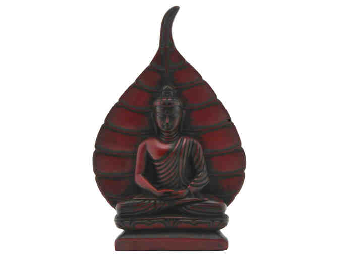 Buddha Groove: Bodhi Leaf Buddha Statue in Red