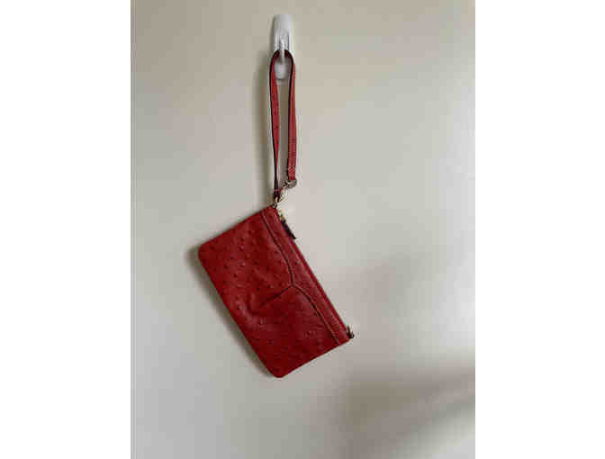 Dooney and Bourke Signature Wristlet- Ostrich Embossed Leather in Red - Photo 1