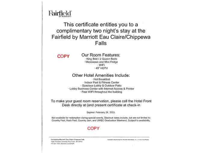 Fairfield by Marriott Eau Claire/Chippewa Falls - Two Night Stay